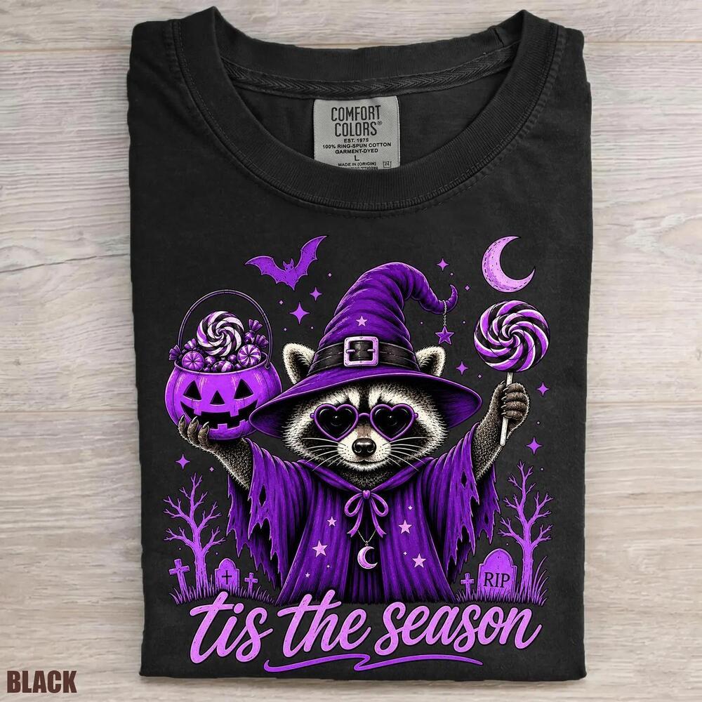 Raccoon Witch Halloween Shirt, Tis The Season S Tee, Purple Spooky